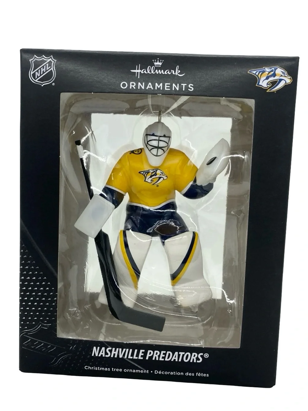 Hallmark Nashville Predators Goalie NHL Hockey Black Box Ornament New